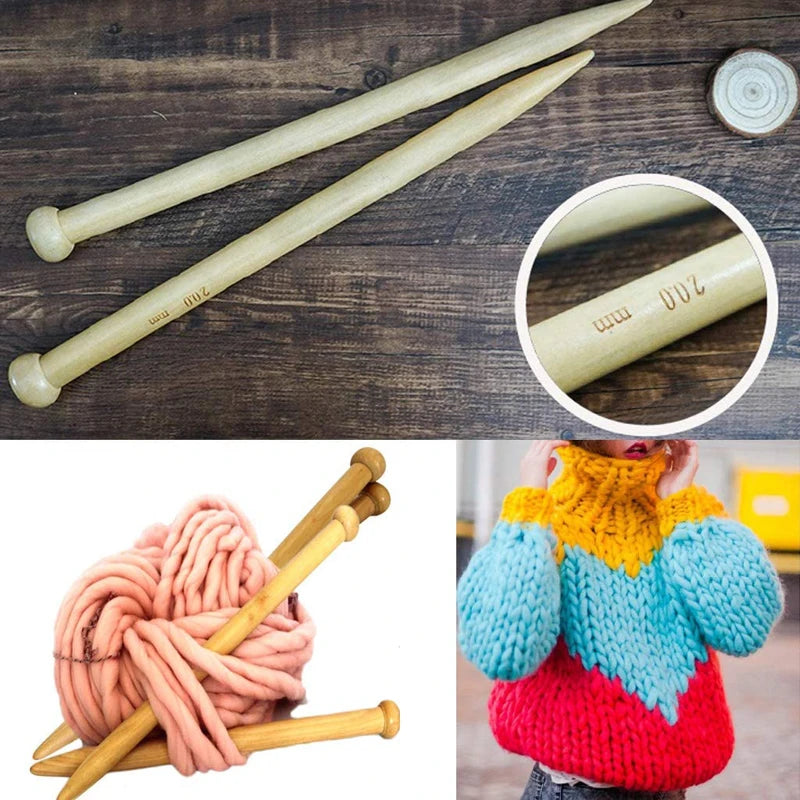 Wooden Knitting Needles Set Single Point Bamboo Craft Tools