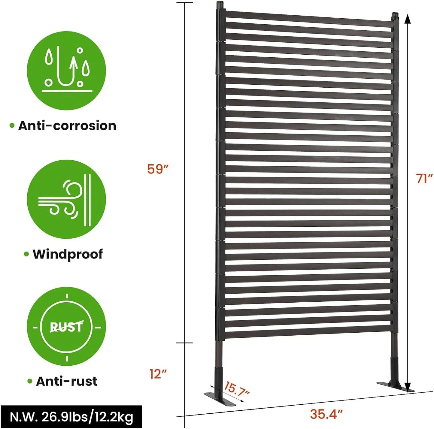 Metal Outdoor Privacy Screen With Stand For Patio Or Garden