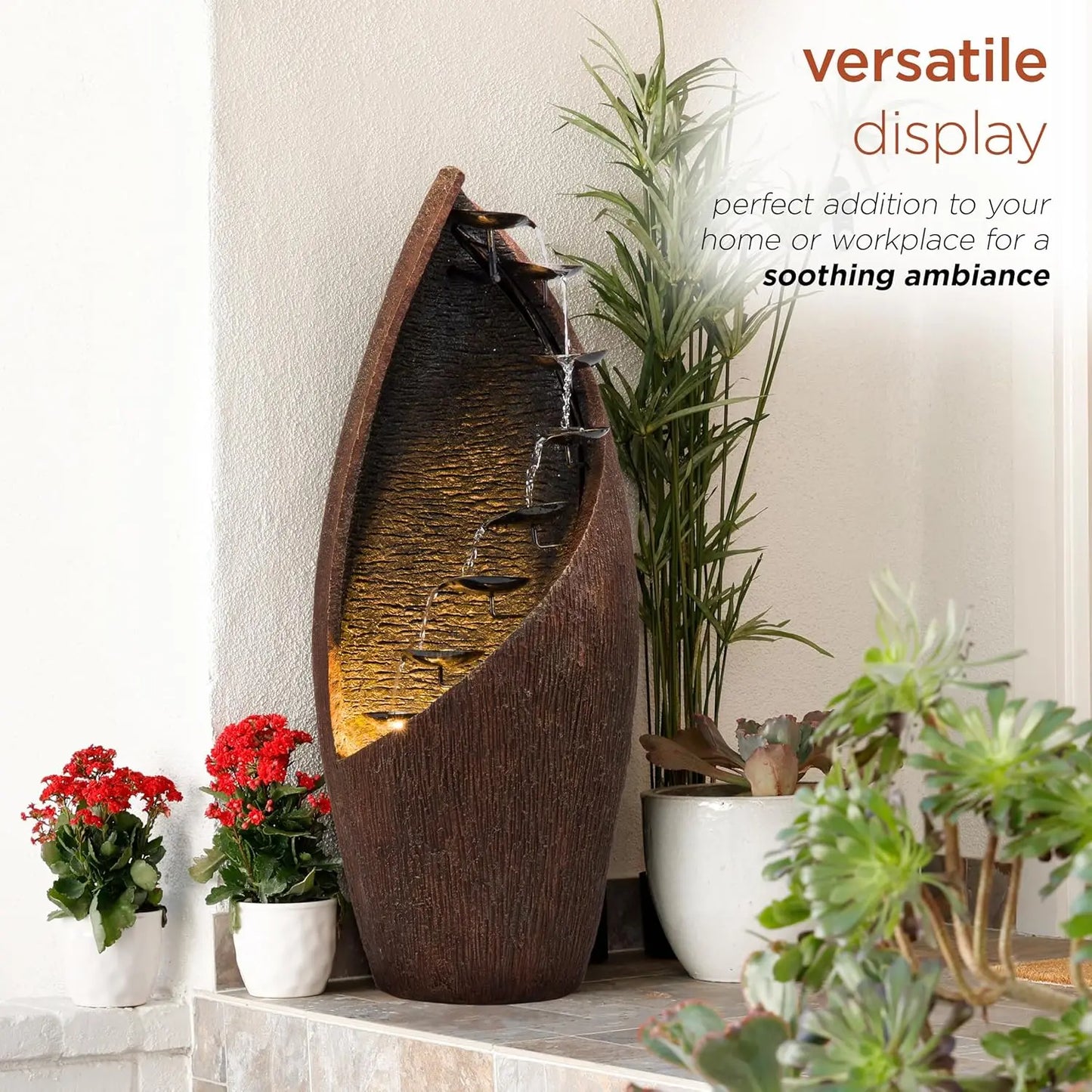 Outdoor Tiered Bronze Metal Water Fountain With LED Lights
