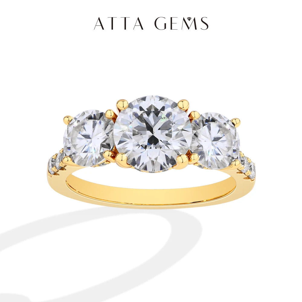 Attagems Three Stone Moissanite Ring In 925 Sterling Silver