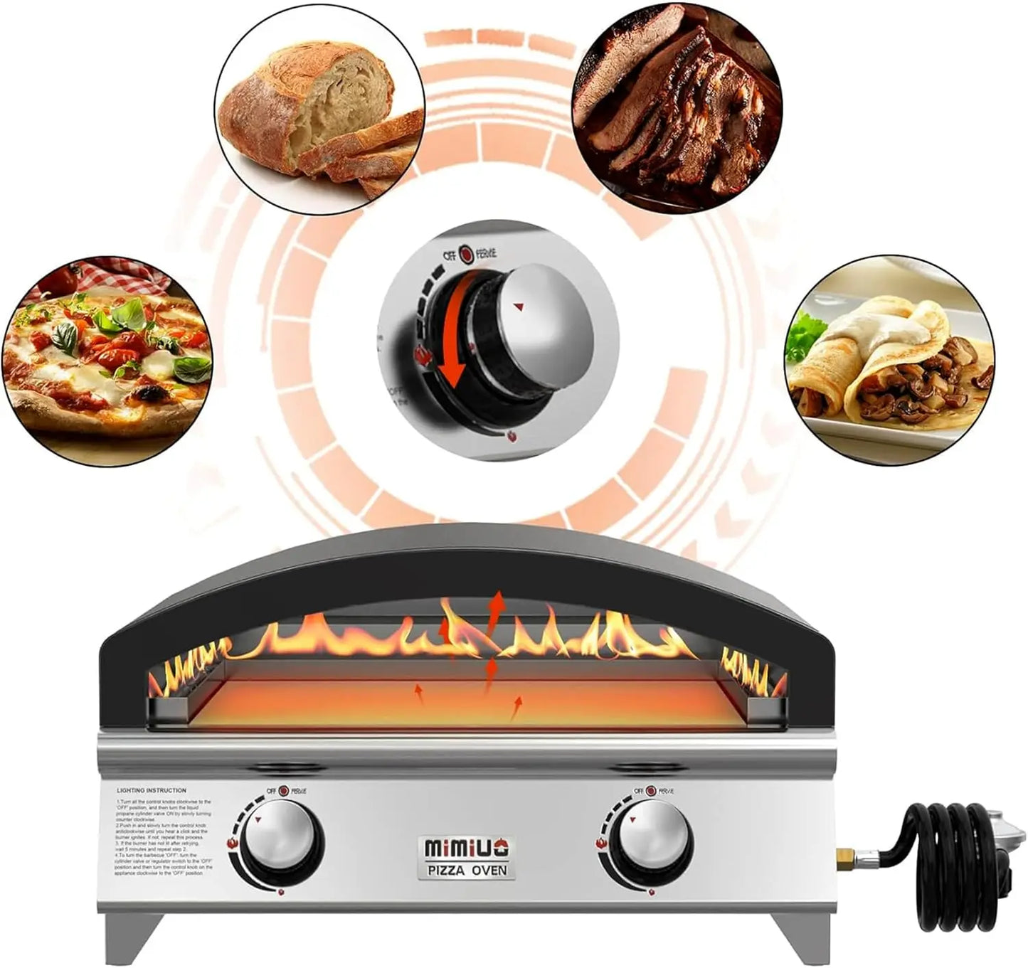 25 Inch Outdoor Gas Pizza Oven, Portable Propane Pizza Oven with Large Baking Stone - Make 2 Pizzas At Once - Multifunctional