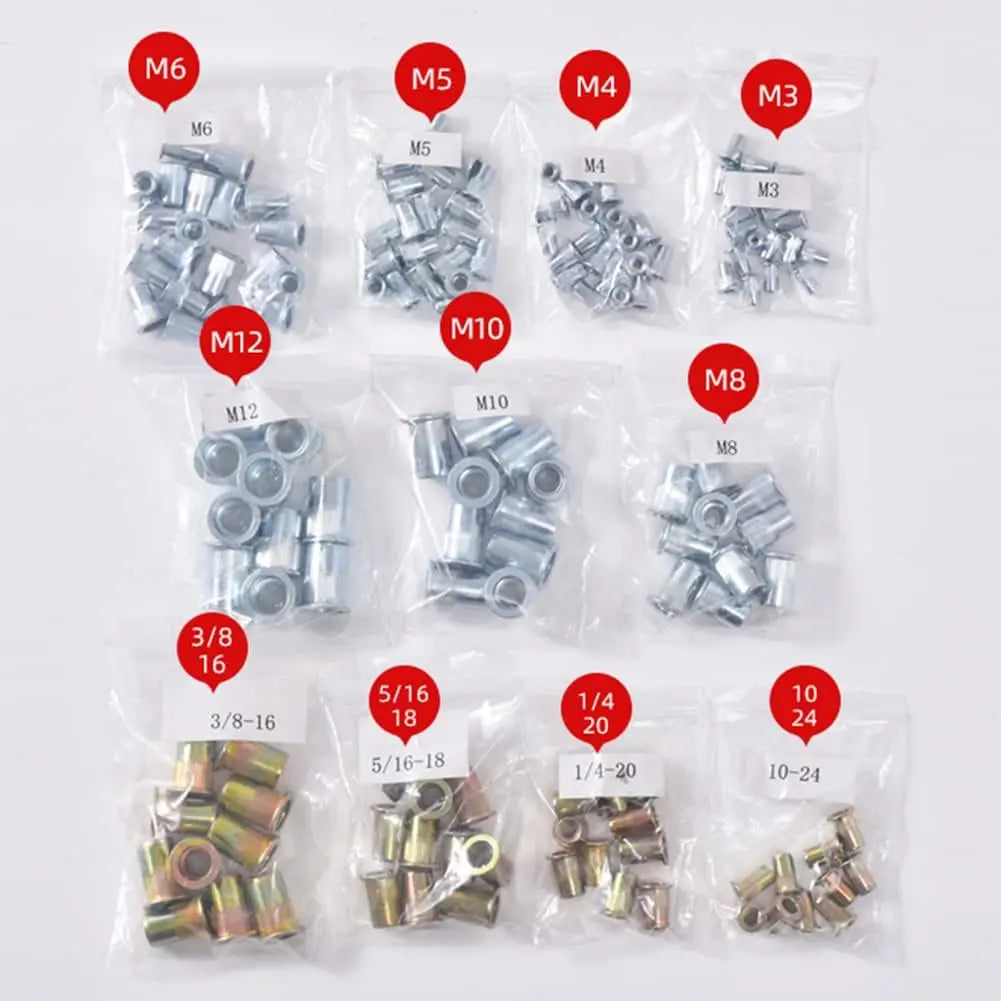 150PCS Professional Hand Rivnut Nut Thread Riveter Gun Repair Tool Set, 13” Rivnut Tool Kit with 11 Metric and SAE Mandrels