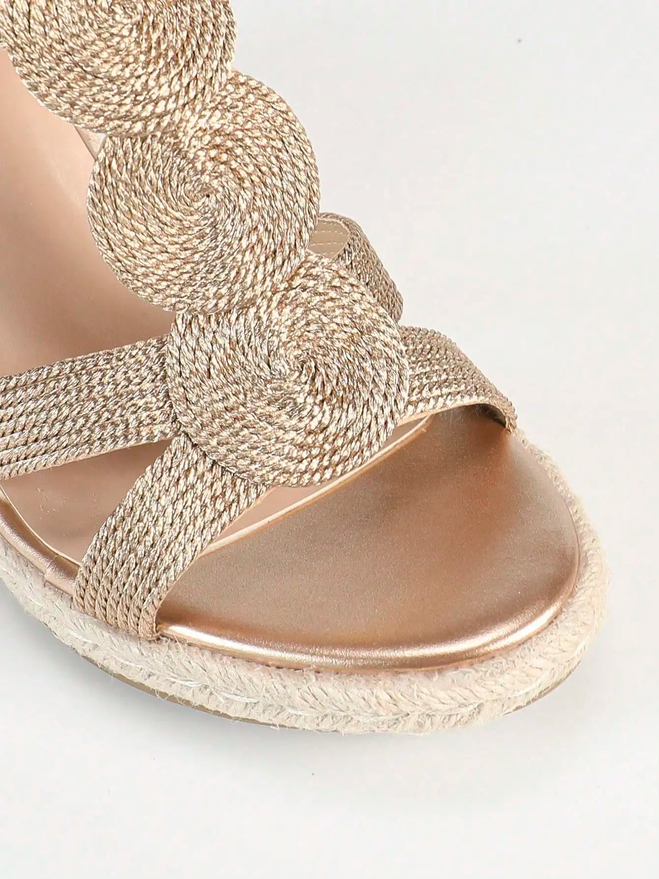 Women's Champagne Espadrille Wedge Sandals, Open Toe Ankle Strap Platform Heels For Summer Vacation Party