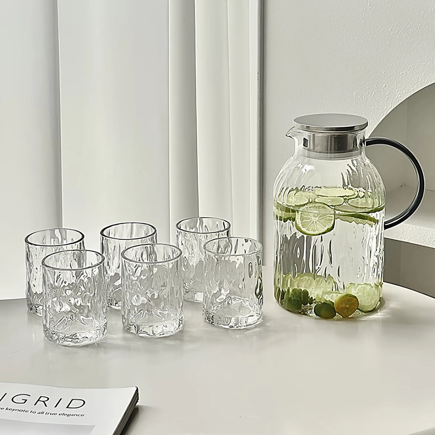 Premium Quality Glass Glacier Cold Water Pitcher,Sturdy Borosilicate Glass Jug for Fruit Tea,Refreshing Drinks–Relax and Enjoy