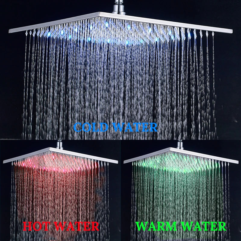 Shinesia LED Square Rainfall Showerhead With Stainless Steel Housing