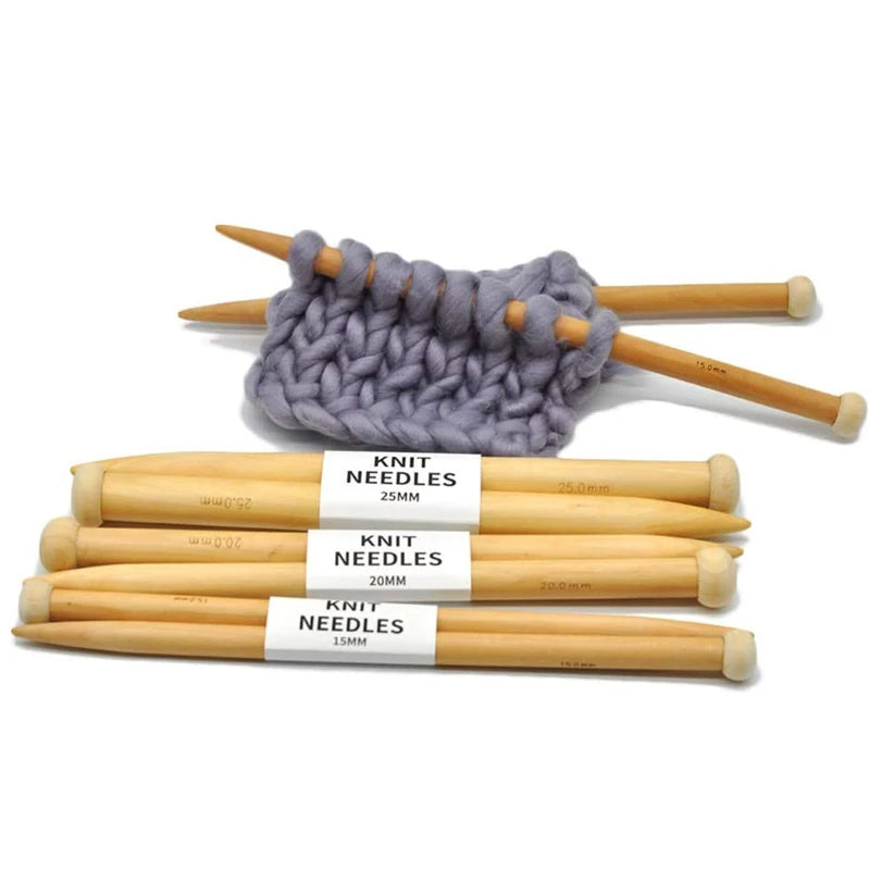 Wooden Knitting Needles Set Single Point Bamboo Craft Tools