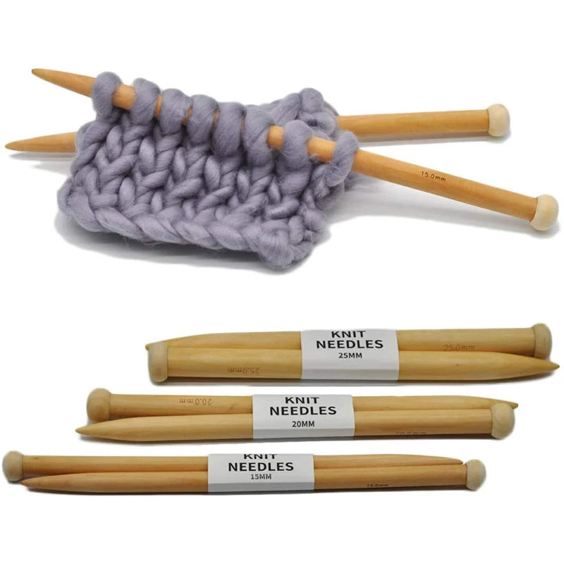 Wooden Knitting Needles Set Single Point Bamboo Craft Tools