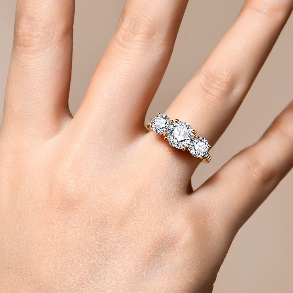 Attagems Three Stone Moissanite Ring In 925 Sterling Silver