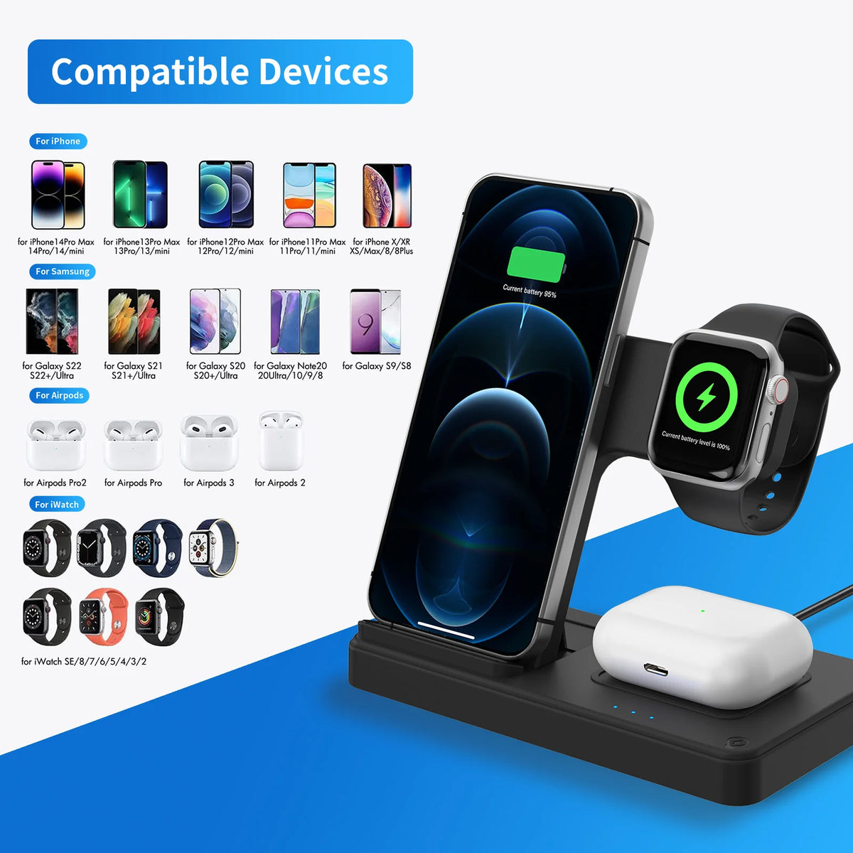 Foldable Magnetic Wireless Fast Charging Station For Apple Devices