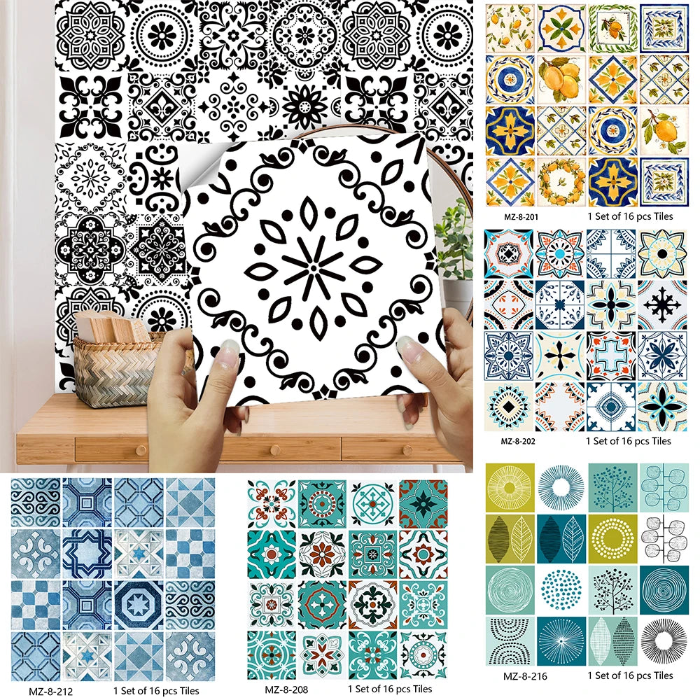 Matte Waterproof Tile Wall Stickers Set For Kitchen Bathroom PVC