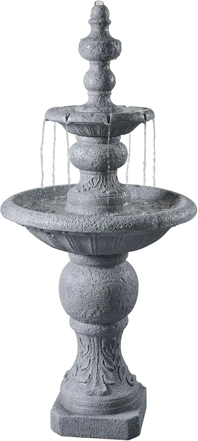 52.56 in. Outdoor Two-Tier Water Fountain with Realistic ICY Stone Texture for Outdoor Living Spaces Creating a Calming Oasis