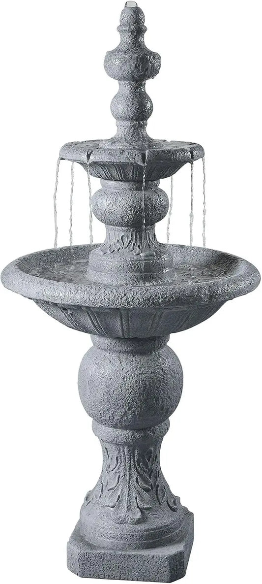 52.56 in. Outdoor Two-Tier Water Fountain with Realistic ICY Stone Texture for Outdoor Living Spaces Creating a Calming Oasis