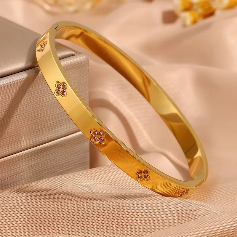 Stainless Steel Cubic Zirconia Stackable Bracelet Set For Women