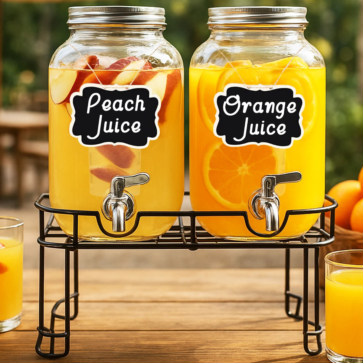 Two Pack Glass Drink Dispensers With Stand And Stainless Steel Faucet