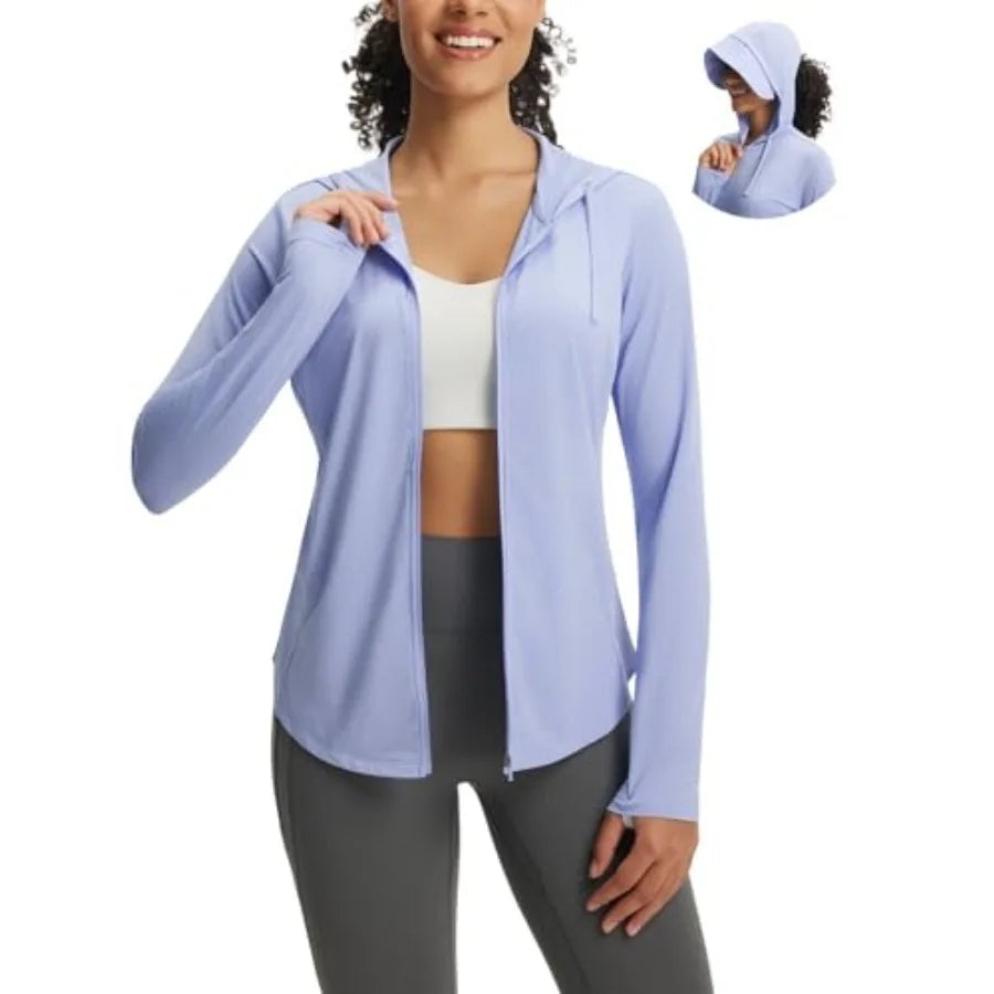 baleaf Women's Sun Jacket with Removable Brim UPF 50+ Lightweight UV SPF Shirts Long Sleeve Full Zip Up Hoodie Outdoor Hiking