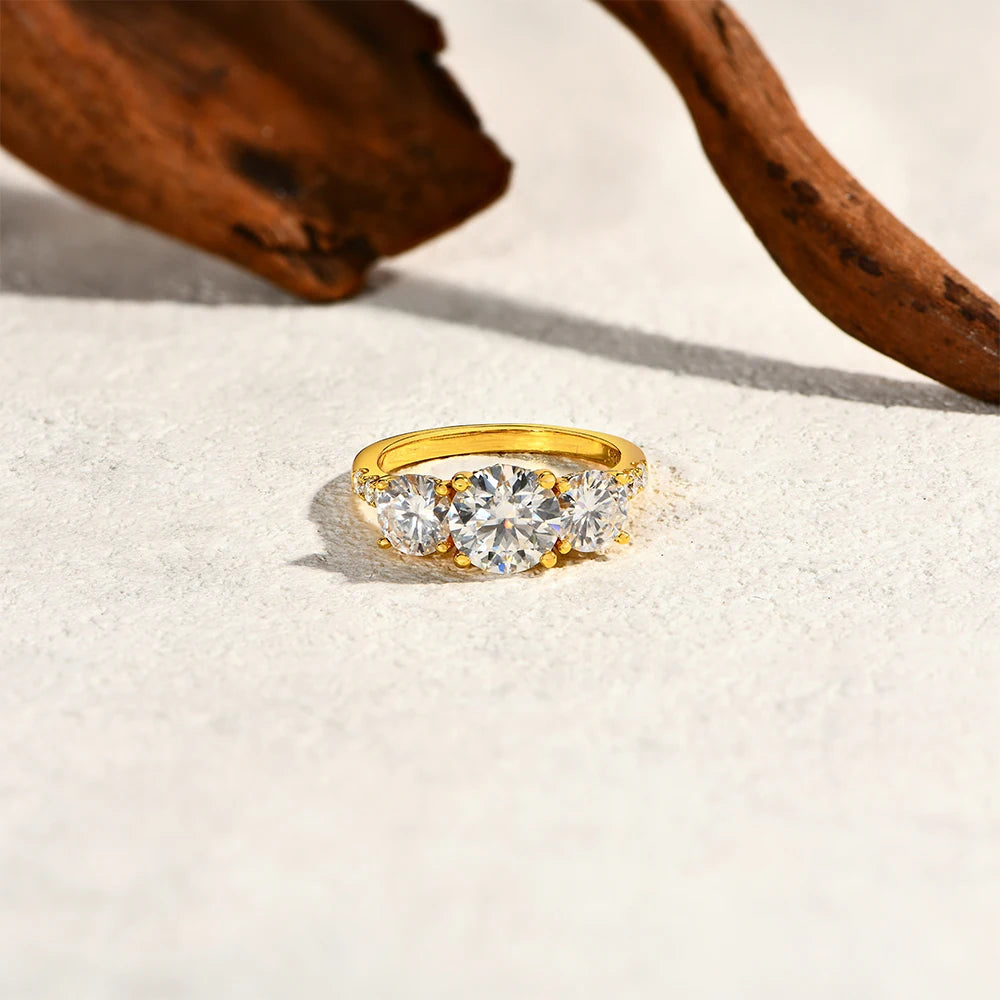 Attagems Three Stone Moissanite Ring In 925 Sterling Silver