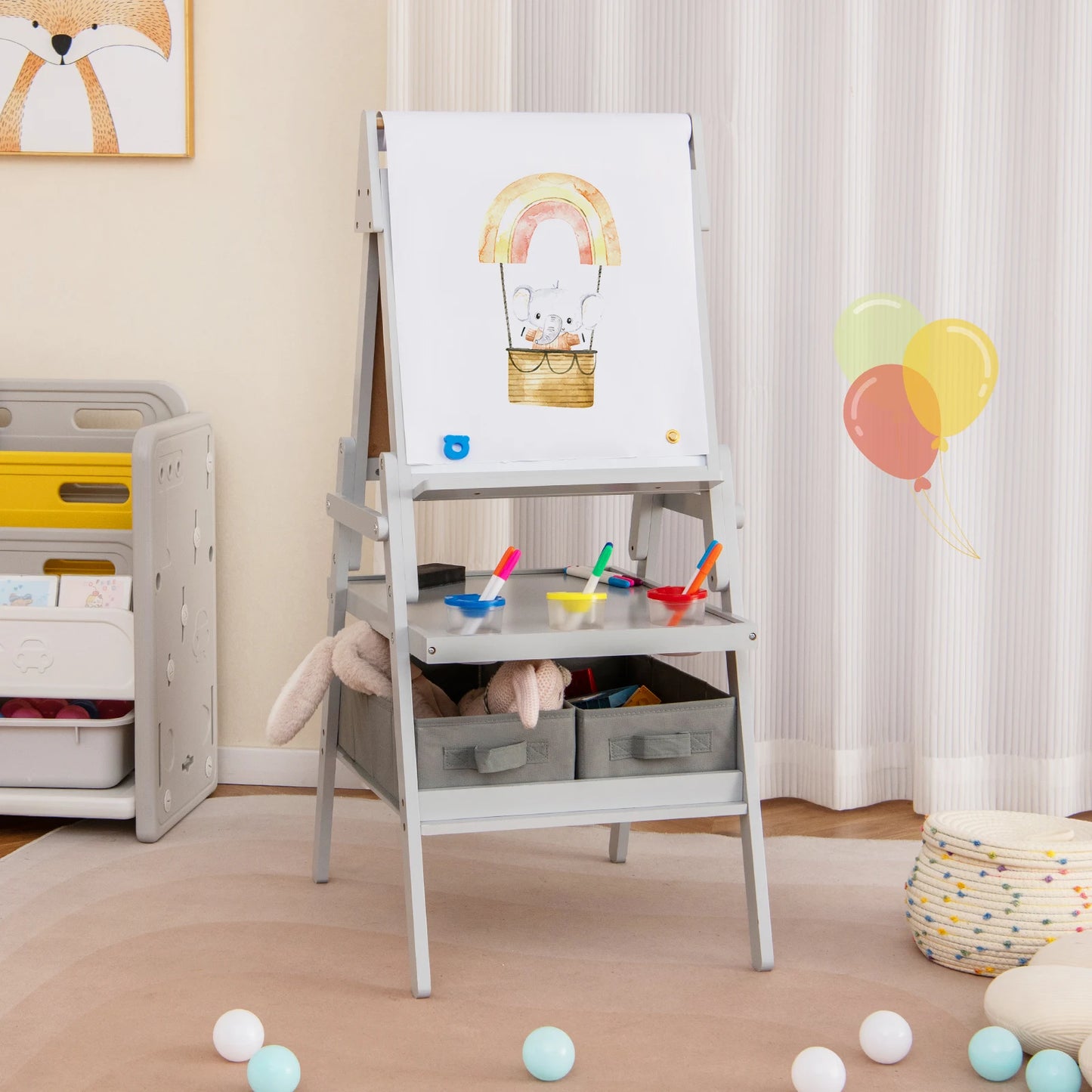 3-in-1 Art Easel for Kids w/ Magnetic Chalkboard & Whiteboard Paper Roll
