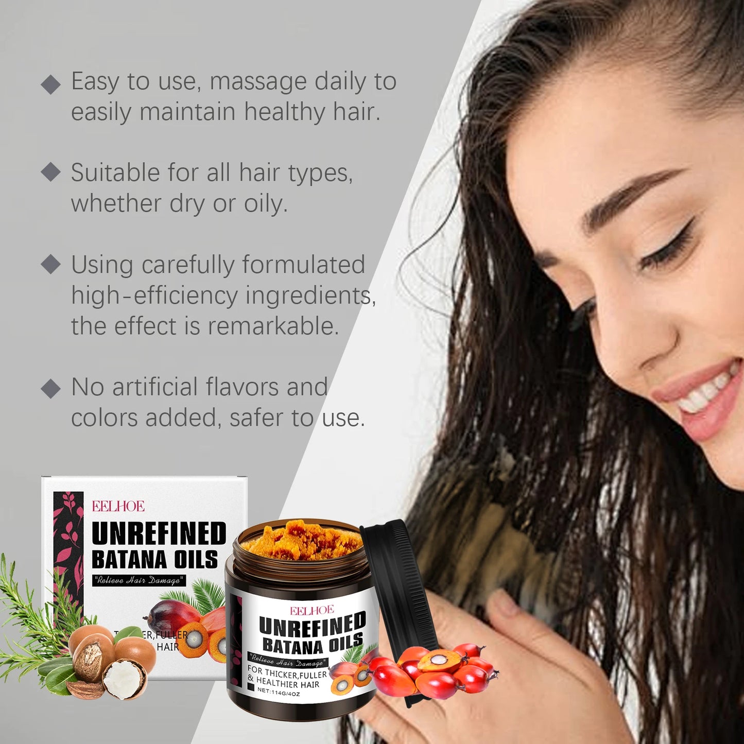 Pure Organic Batana Oil Hair Mask Fast Repair Damaged Dry Split End Hair Treatment Reduce Hair Loss Anti-Breakage Smoothing Care