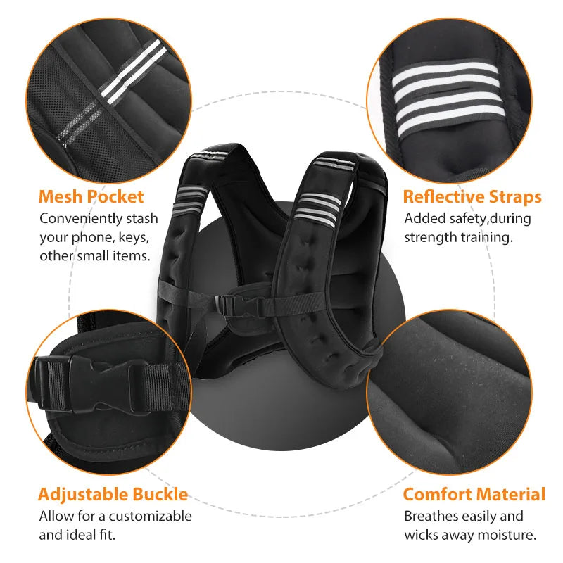 12lb Weight Vest With Reflective Stripe For Training And Running