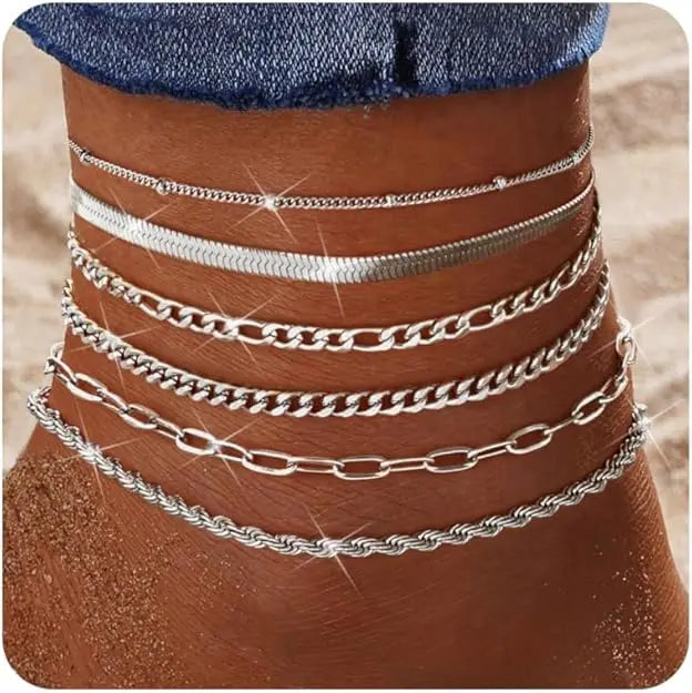 Drperfect Gold Plated Stainless Steel Cuban Link Ankle Bracelets