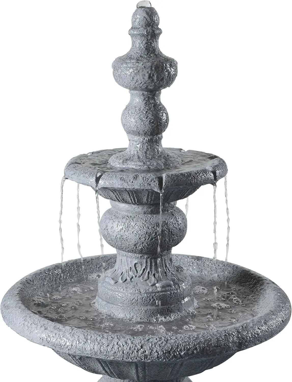 52.56 in. Outdoor Two-Tier Water Fountain with Realistic ICY Stone Texture for Outdoor Living Spaces Creating a Calming Oasis