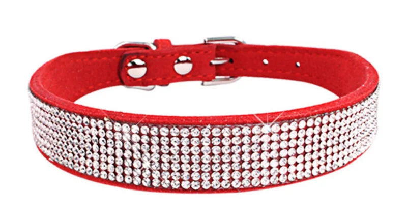 Adjustable Rhinestone Dog Collar Featuring Soft Velvet Microfiber