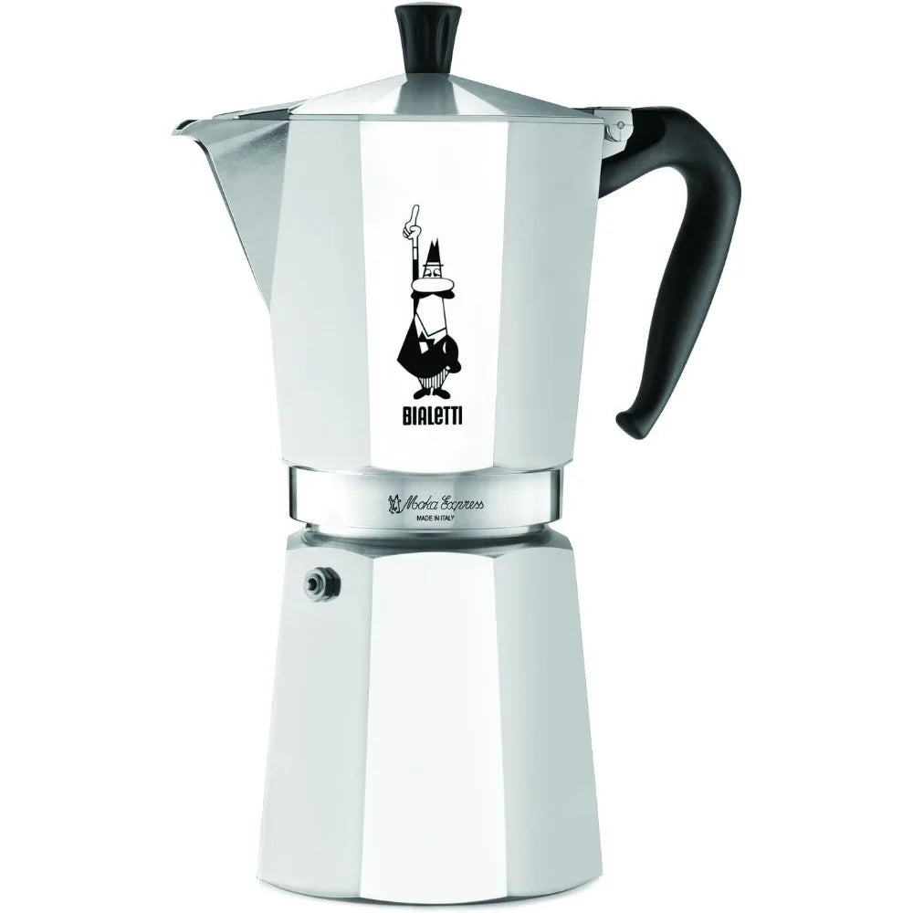 - Moka Express: Stovetop Espresso Maker, Makes Real Italian Coffee, Moka Pot 12 Cups (22 Oz - 670 Ml), Aluminium, Silver