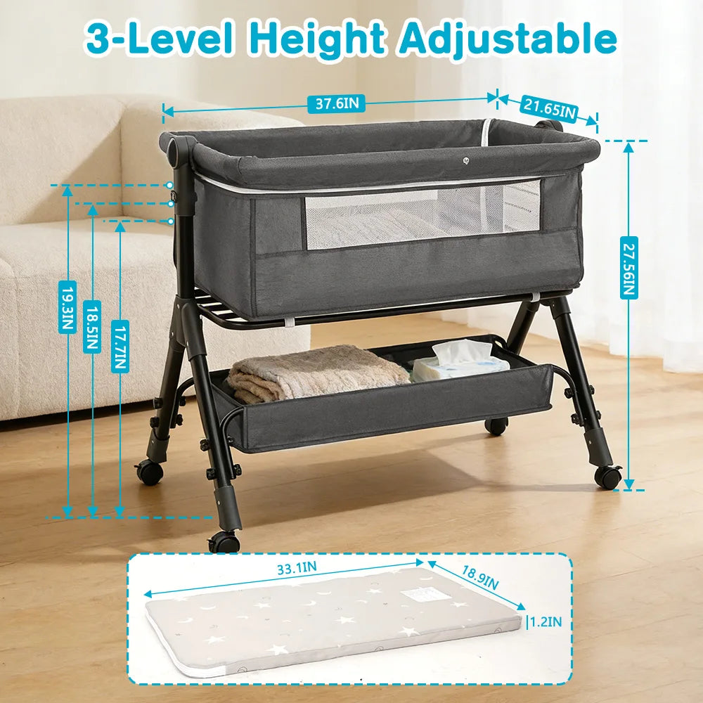 Portable Baby Bassinet Bedside Crib With Mesh Window