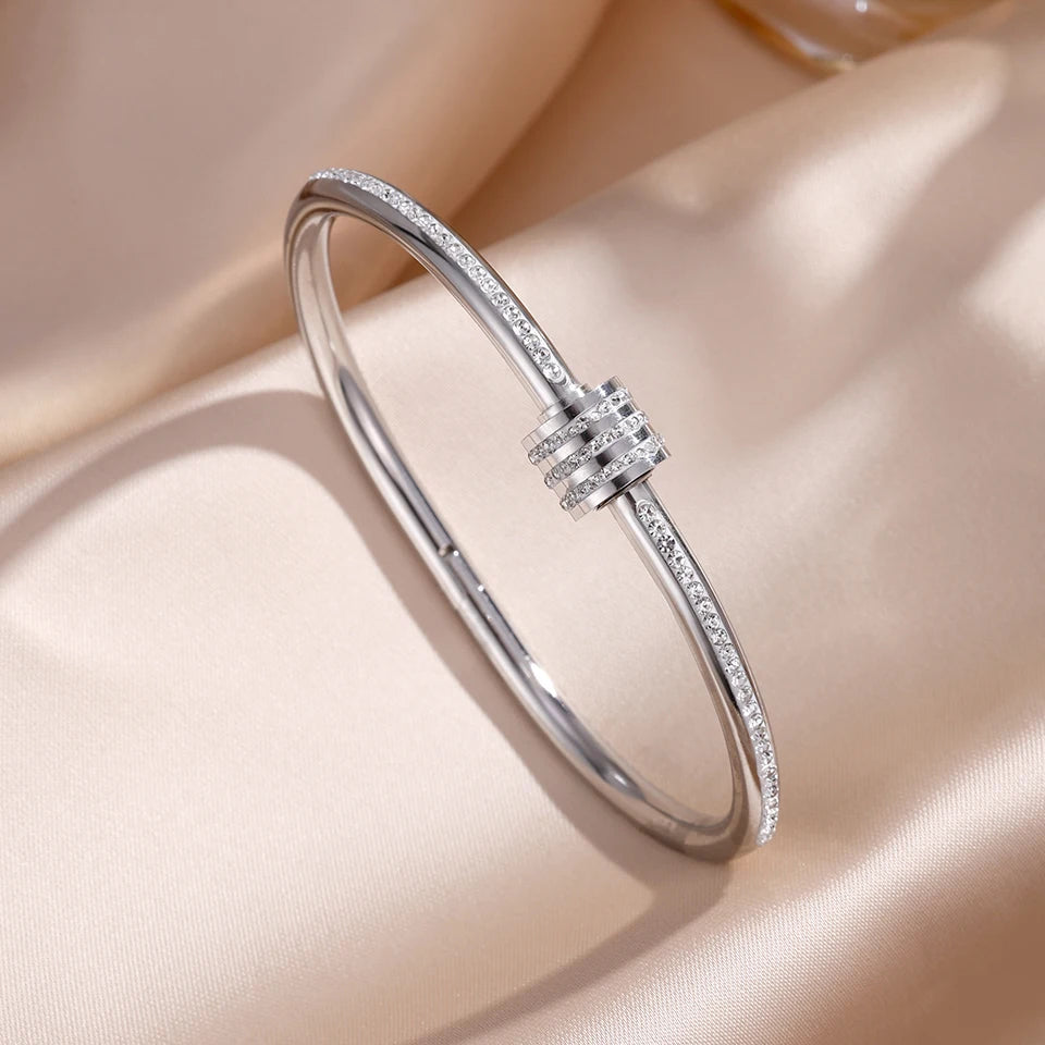 Stainless Steel Cubic Zirconia Stackable Bracelet Set For Women