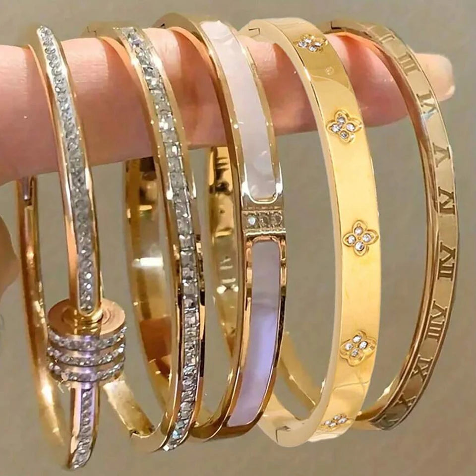 Stainless Steel Cubic Zirconia Stackable Bracelet Set For Women