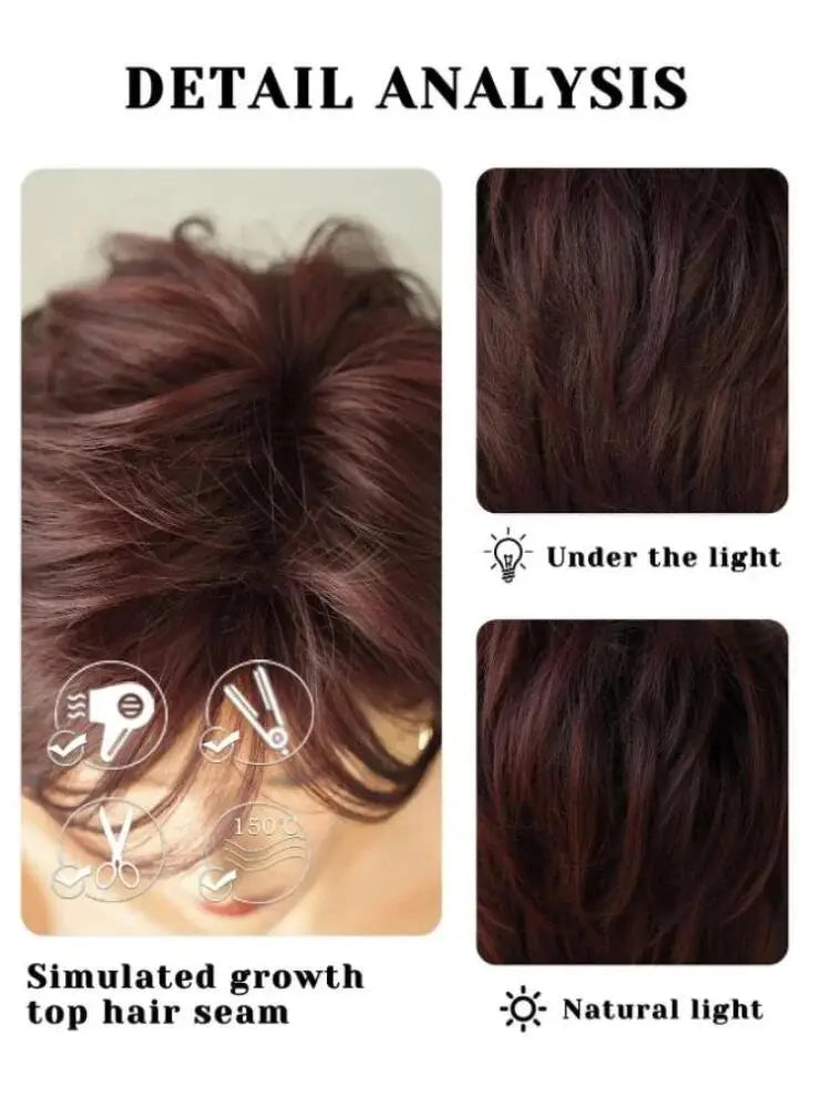 Short Elf cut wig suitable for black and white women's daily summer wig Short Deep Red Synthetic Wig with Bangs, 10 Inches