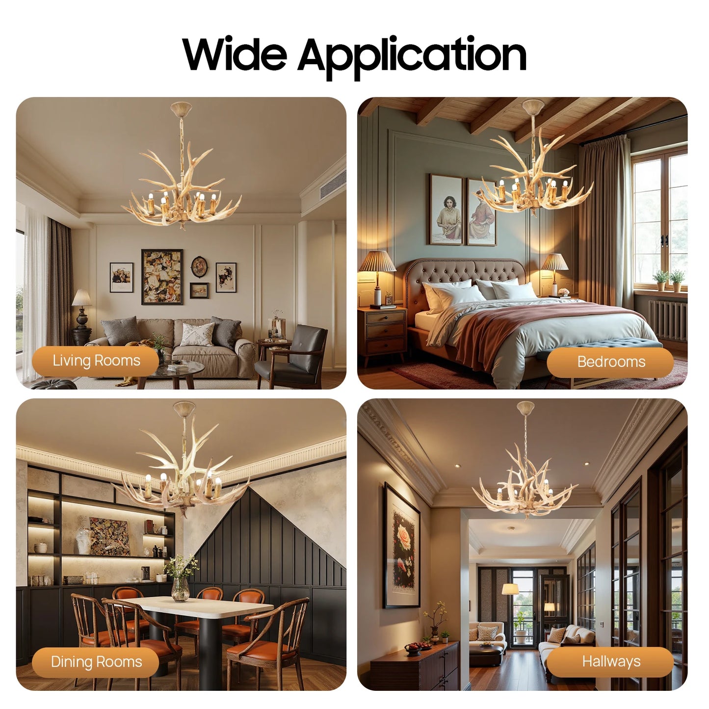 110V Resin Deer Antler Ceiling Light Retro Style Deer Chandelier 6 Lights for Dining Room Kitchen Hallway Bars Hotels