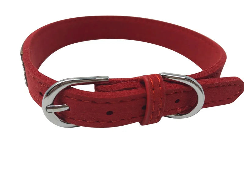 Adjustable Rhinestone Dog Collar Featuring Soft Velvet Microfiber