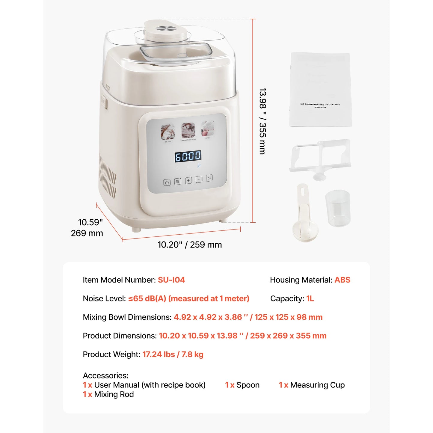 SucceBuy Upright Automatic Ice Cream Maker with Built-in Compressor 1 Quart No Pre-freezing Gelato Maker & Frozen Yogurt Machine