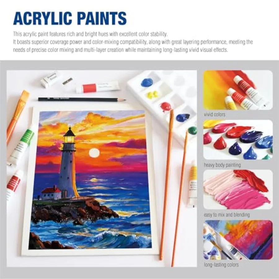 Mixed Media Art Set, 55 Pack Painting Supplies Kit with Tabletop Sketch Box Easel and Various Accessories, Complete Painting Se