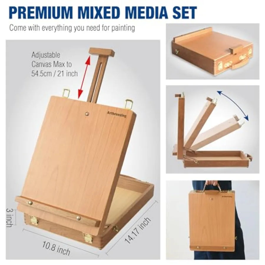 Mixed Media Art Set, 55 Pack Painting Supplies Kit with Tabletop Sketch Box Easel and Various Accessories, Complete Painting Se