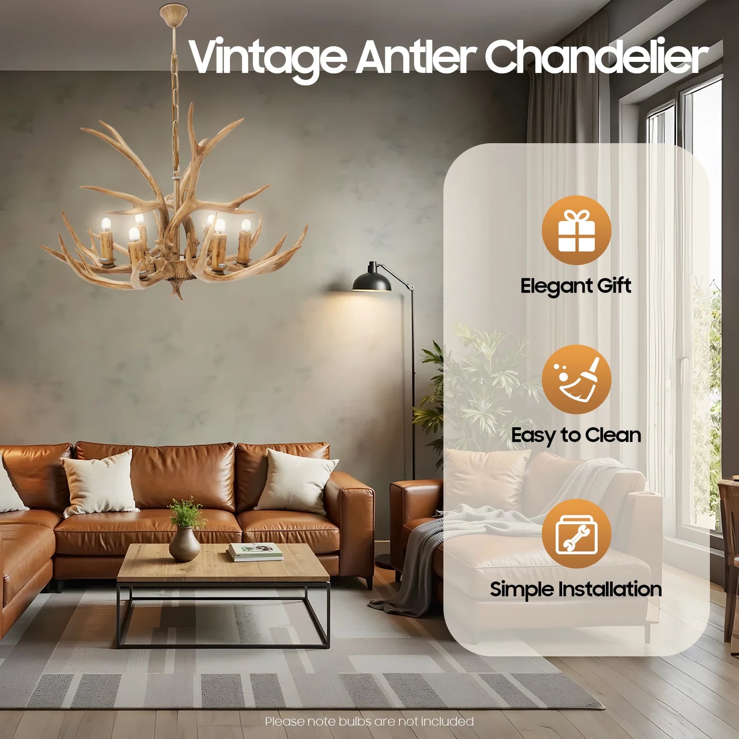 110V Resin Deer Antler Ceiling Light Retro Style Deer Chandelier 6 Lights for Dining Room Kitchen Hallway Bars Hotels
