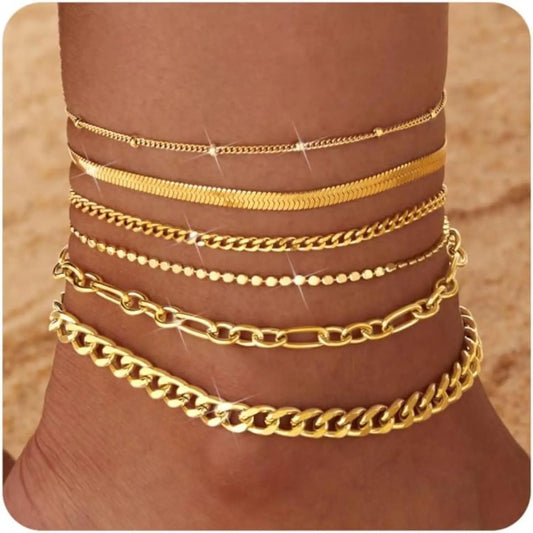 Drperfect Gold Plated Stainless Steel Cuban Link Ankle Bracelets