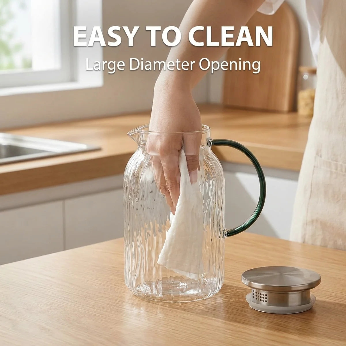 Premium Quality Glass Glacier Cold Water Pitcher,Sturdy Borosilicate Glass Jug for Fruit Tea,Refreshing Drinks–Relax and Enjoy
