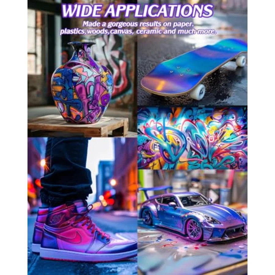 Airbrush Paint,,Airbrush Paint Set Includes Iridescent and Metallic and Neon and Classic Colors, Water-Based Air Brush Paints A