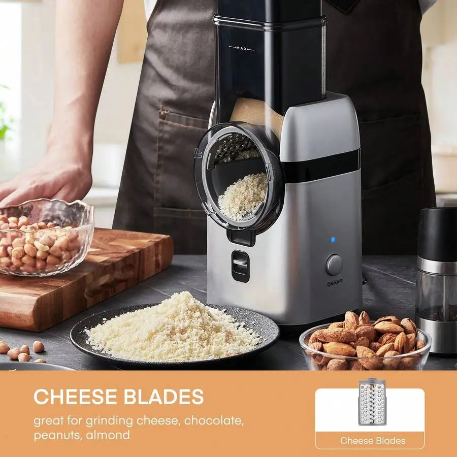 Electric Cheese Grater, Large Feed Chute Electric Grater Vegetable Shredder With Multi Replaceable Blades And Storage Box, 5 In