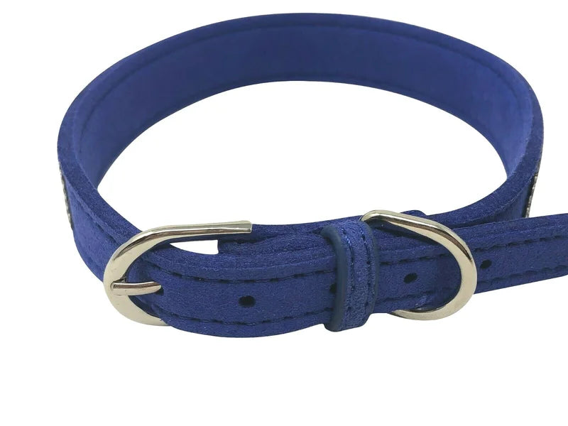 Adjustable Rhinestone Dog Collar Featuring Soft Velvet Microfiber