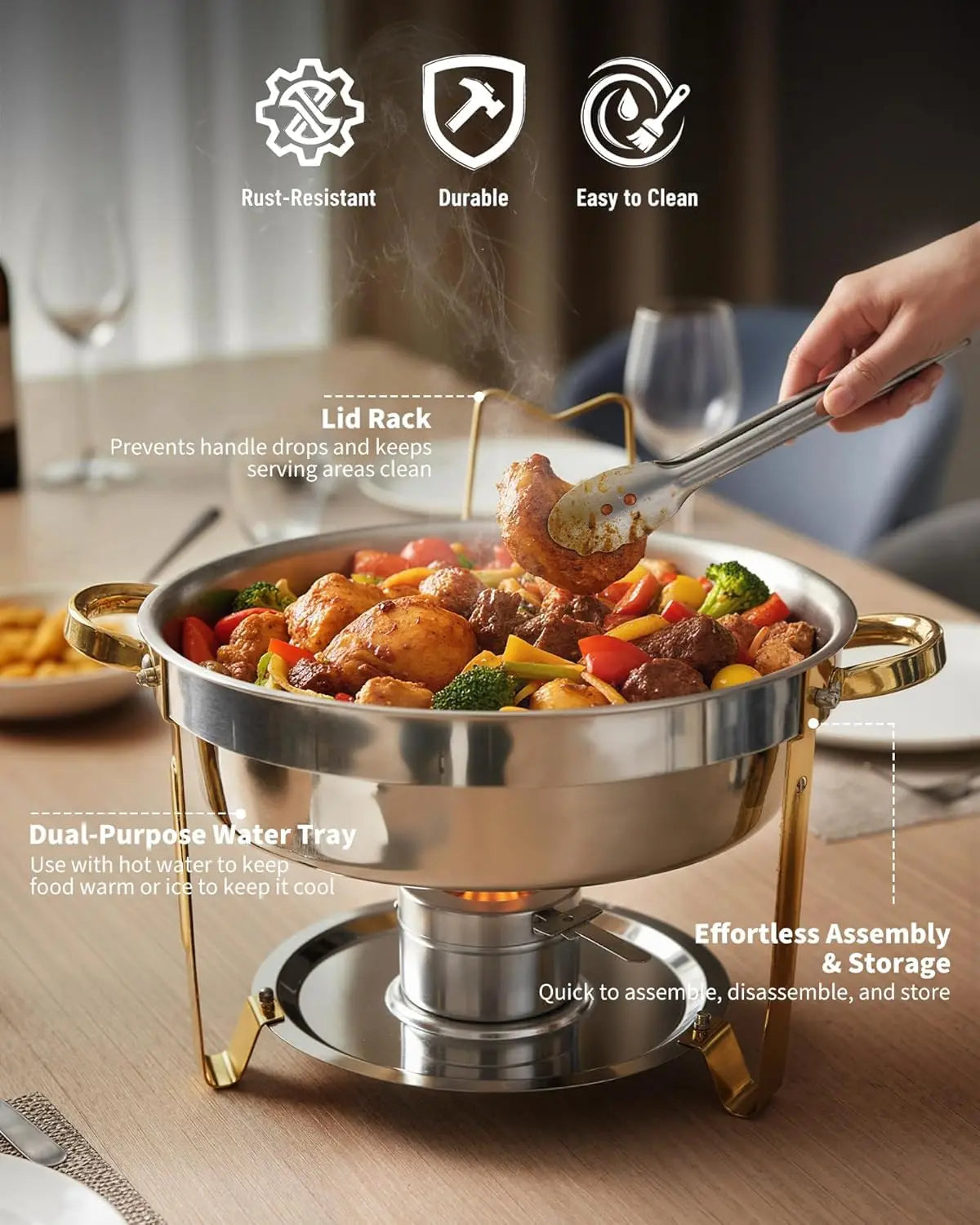 HiMISS Round Chafing Dish Warmer Stainless Steel Buffet Server Lid