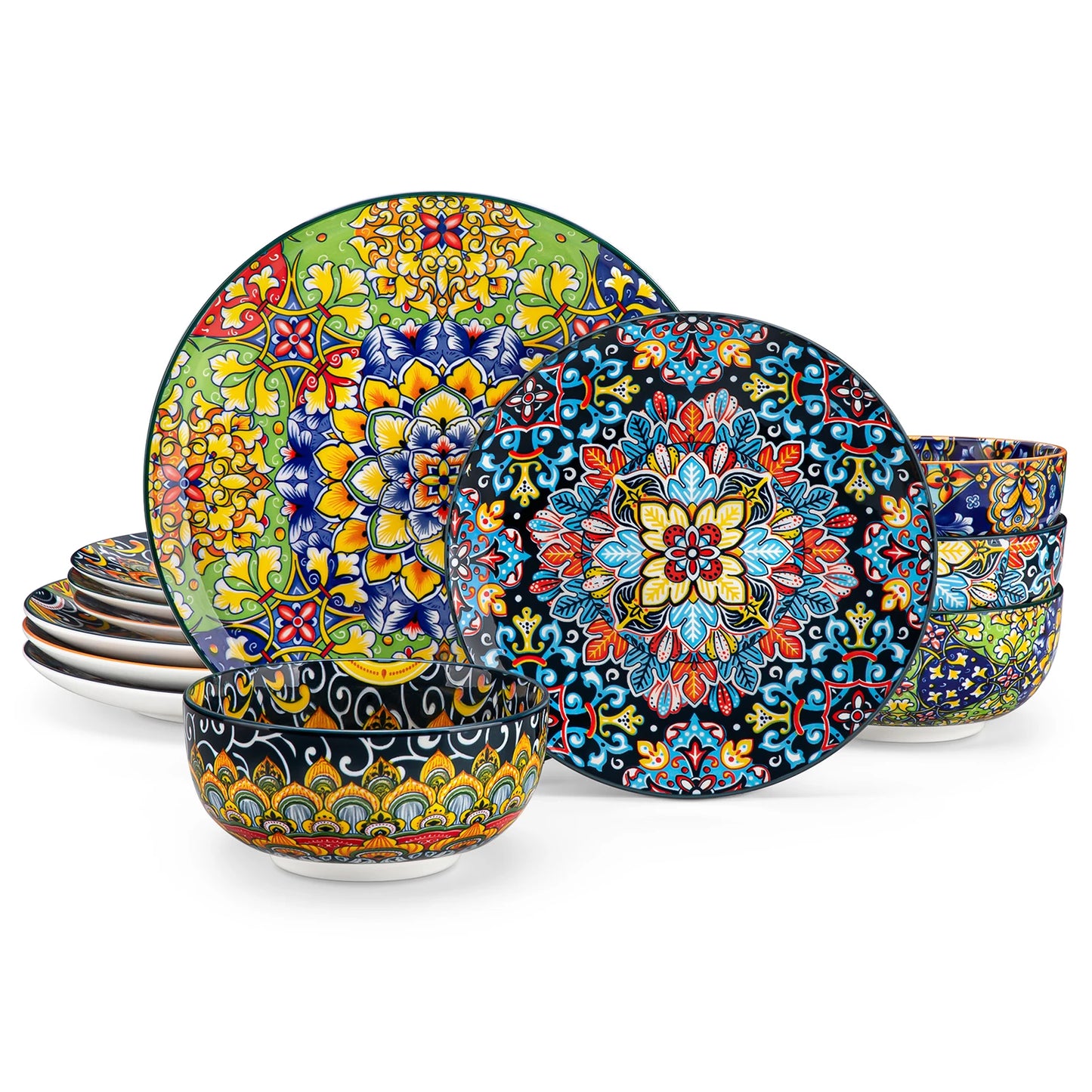 Vancasso 12/16/18/24 Piece Ceramic Dinnerware Set Stoneware Bohemian Style with Dinner/Dessert Plate/Cereal/Pasta Bowl For 6