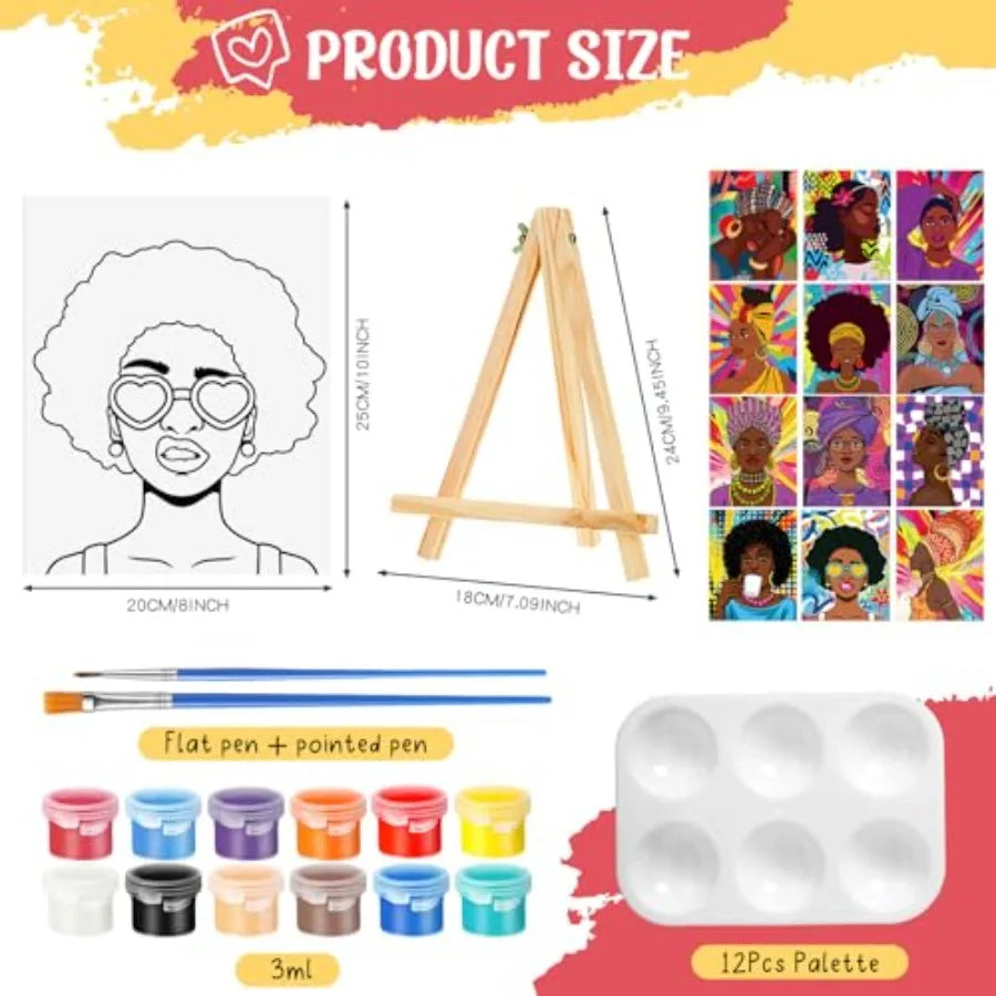 72 Pcs 12 Sets Sip and Paint Kit Pre Drawn Canvas for Painting 8" x 10" Paint Party Canvas Painting Pre Printed Canvases for Pa