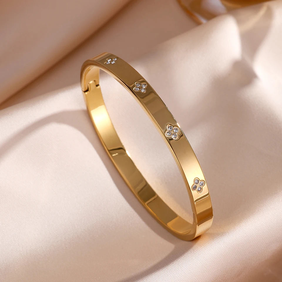 Stainless Steel Cubic Zirconia Stackable Bracelet Set For Women