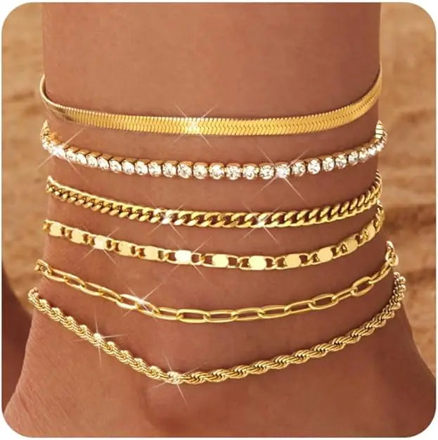 Drperfect Gold Plated Stainless Steel Cuban Link Ankle Bracelets
