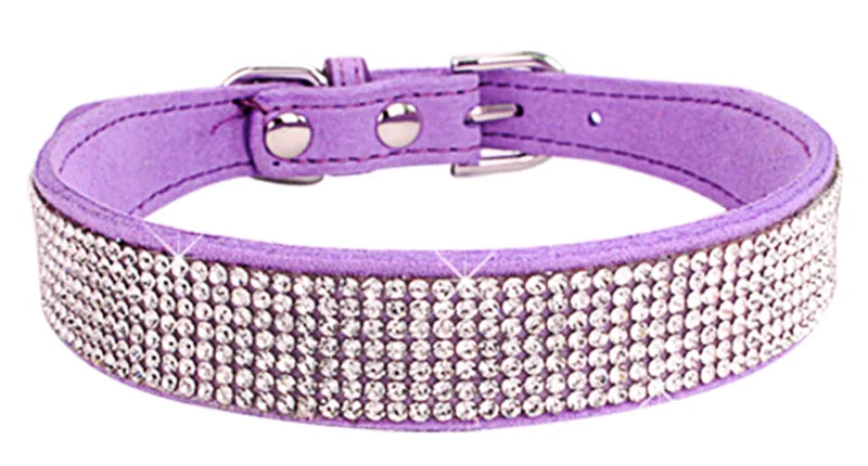 Adjustable Rhinestone Dog Collar Featuring Soft Velvet Microfiber