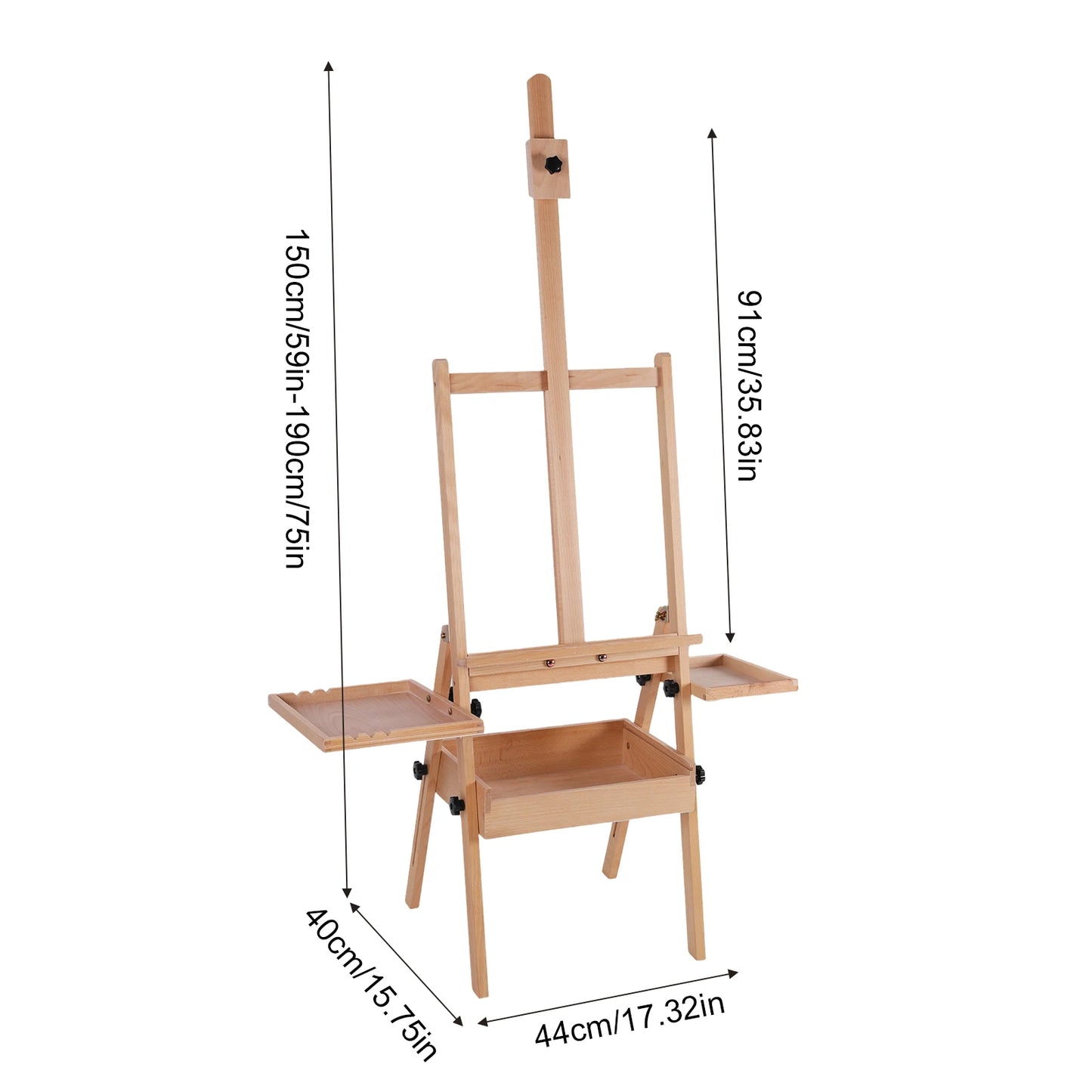 Large Wood H-Frame Easel W/ Storage Tray Adjustable Artist Easel Stand with Artist Storage Drawer for Painting and Display
