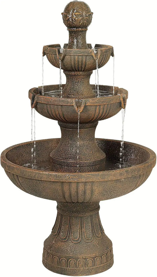 Ravenna 43" High Large Italian Indoor Outdoor Decor Faux Stone Floor Fountain Standing Waterfall 3-Tier Basin Tall Water